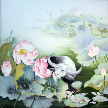  Mẫu tranh kính hoa sen hồng